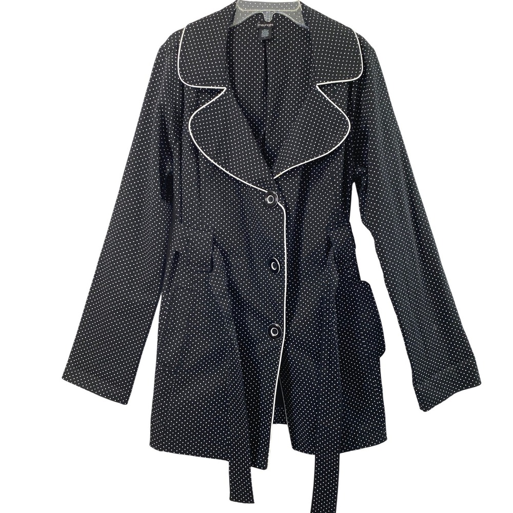 Maurices Jacket Size Large Black White Polka Dot Belted Dress Coat Lightweight